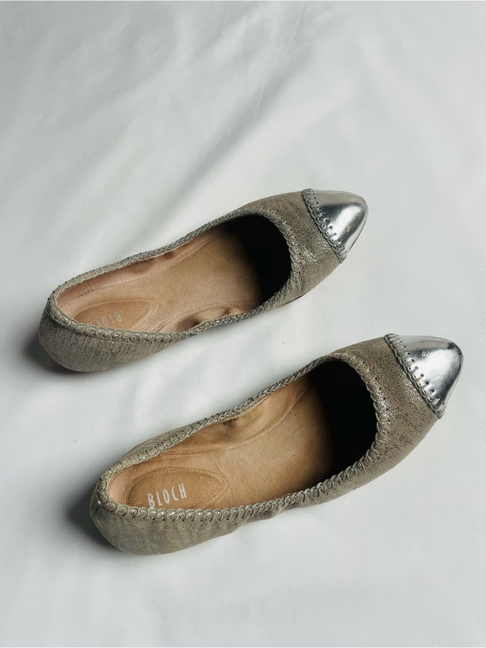 Bloch Taupe Suede Flats with Silver Cap Toe